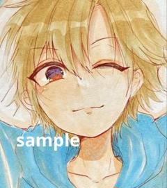 オリジナル手描きイラスト 小色紙 原画 パーカー少年