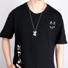 韓国 ベア シルバー キラキラ ネックレス くま ストーン メンズ レディース