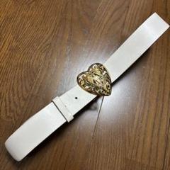 GUCCI (グッチ) ホワイト ベルト レディース Gucci Belt Silver GG Logo Buckle White Leather W/Red/Blue