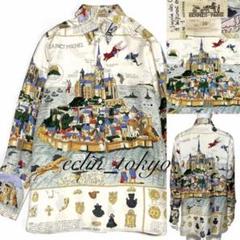 【E3114】貴重品 HERMES モンサンミッシェル シルクカレ ブラウス E3114】貴重品 HERMES モンサンミッシェル シルクカレ ブラウス