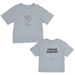 ライトオン スポンジボブ くすみブルー 青 ロゴ Tシャツ 半袖 トップス