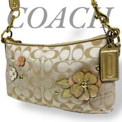 COACH コーチ ショルダーバッグ 花 シグネチャー キャンバス ゴールド