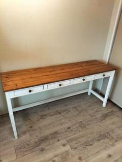 【値下げ】★ハンドメイド アンティーク調 作業台 長机 幅150cm ホワイト デスクのみ ハンドメイド アンティーク 作業台 ミシン台 長机 白茶