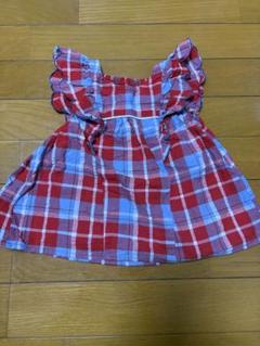 apres les cours ⭐︎赤と青のチェック フリル付きトップス　90㎝