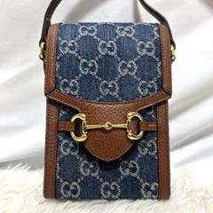 希少 美品 GUCCI グッチ デニム ショルダーバッグ シマ ホース