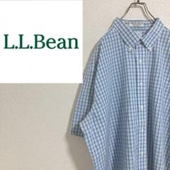 【青系】L.L.Beanエルエルビーン　ボタンダウン半袖シャツ　チェック　XXLのサムネイル