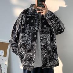 柄シャツ　メンズ　シャツ　長袖　カジュアル　韓国　ブラック　Tシャツ　XL