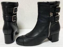 正規品　シャネル　ショートブーツ　未使用　38 CHANEL シャネル ショートブーツ ジップ #38 黒 (ブラック