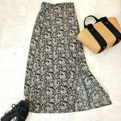 ungrid ロングスカート マキシ丈 花柄 総柄 サイドスリット S グリーン