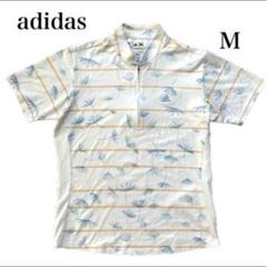 アディダスゴルフ　モックネックTシャツ　総柄クライマクール　サイドメッシュ　M