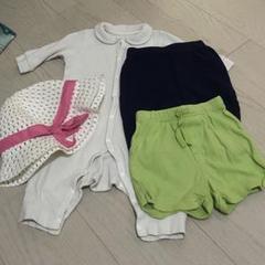 70サイズ ロンパース カバーオール ショートパンツ 帽子セット