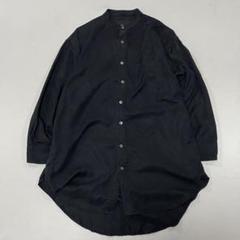 00s~ テンセル ノーカラー L/S シャツ 燕尾 光沢 ドレープ ブラック