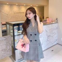 Lumignon ルミニョン　ワンピース Lumignon original ♥ baby pink × black houndstooth arm long