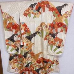 Ay152　振袖　豪華刺繍　レトロかわいい　古典柄　クリーム色　着物　和装