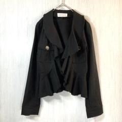 マーキュリーデュオ ジャケット 黒 リネン混 ギャザー オープンフロント 217
