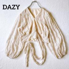 【DAZYデイジー】ボレロ　シアー透け感　ボリューム袖　短丈　羽織　リボン　M