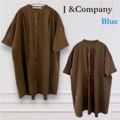 J&Company Blue バンドカラーシャツ　サッカー素材　チュニック丈のサムネイル