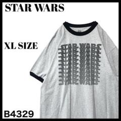 スターウォーズ ロゴ連 デザイン リンガーTシャツ 映画 ムービー グレー XL