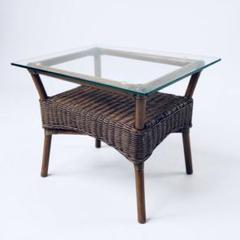 美品 ラタン 藤家具 センターテーブル コーヒーテーブル ガラス モダン