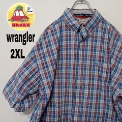 USA古着 wrangler 半袖ボタンシャツ2XL　ブルーレッド　チェック