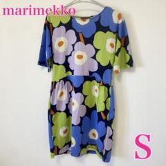 【新品】マリメッコ　半袖ワンピース ひざ丈ワンピース ワンピース ひざ丈 七分袖 クルーネック ストレッチ 花柄 総柄