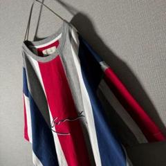 希少XL★カールカナイ センターロゴ刺繍 太ストライプ Tシャツ マルチカラー