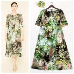 【美品】Sybilla マヨルカグリーンジャージーワンピース 総柄 ロング M