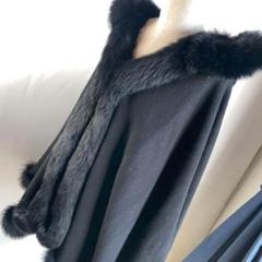M63-50-10】美品 カシミア 毛皮 フォックス ポンチョ パープル