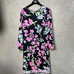 【良品】レオナール　LEONARD　花柄　ワンピース　トリム　ストレッチ 良品】レオナール LEONARD 花柄 ワンピース トリム ストレッチ