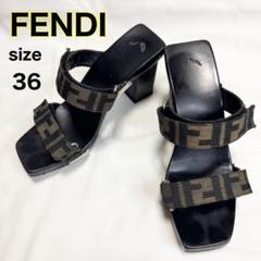 【FENDI】ズッカ柄 ベルクロ サンダル サイズ36 ヒール 7cm