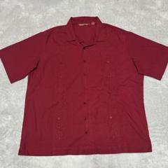 90s キューバシャツ　2XLビッグサイズ　赤　刺繍HAVANErA