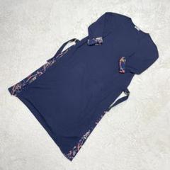 パハリート【LL】ネイビー Uネック ロングワンピース カラフル 切替 ベルト