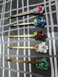 美品　ミハエルネグリン　アンティーク調加工 塗り薔薇ヘアピン　5点セット 美品 ミハエルネグリン アンティーク調加工 塗り薔薇ヘアピン 5