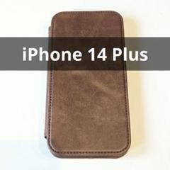 iPhone14Plus ケース 手帳型 内蔵マグネット ブラウン シンプル