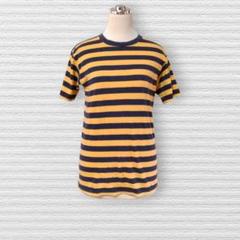ハリウッドランチマーケット　Tシャツ　黄色×紺色　ユニセックス　半袖　ボーダー柄