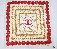 未使用品　シャネル　CHANEL 大ココマーク　スカーフ 中古品】CHANEL シャネル スカーフ ココマーク チェーン カーキ