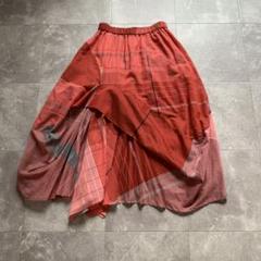 美品】 慈雨 ジウ 変形チェックスカート バルーン 40 レッド
