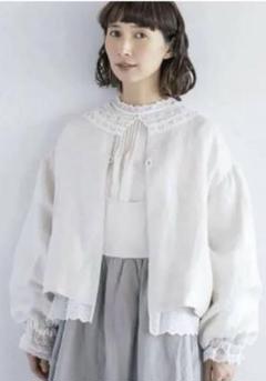 リネン ベージュ リバーシブルノーカラージャケットKAZUMIさん