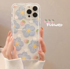 クリア アイフォン 花 ブルー フラワー ケース iPhone14 ケース 水色