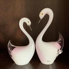 ガラス製　白鳥 ガラス製 置物 白鳥 ペアスワン ダイヤカットガラス オブジェ
