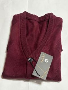 ・メンズ ベスト ニット 前開き Vネック S レッド ウォッシャブル