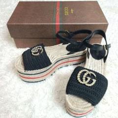 美品】GUCCI GGマーモント エスパドリーユ サンダル パール 黒
