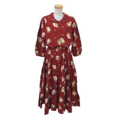 美品ピンク ハウス レッド花柄 七分袖ワンピース 美品ピンク ハウス レッド花柄 七分袖ワンピース