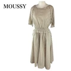 【新品タグ付】MOUSSY リネン 半袖　ひざ丈ワンピース　ウエストゴム
