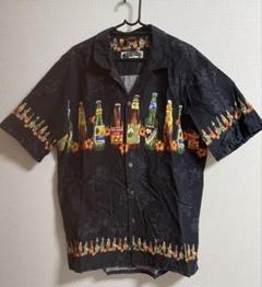 総柄 オープンカラー ハワイアンアロハシャツ　ビール柄