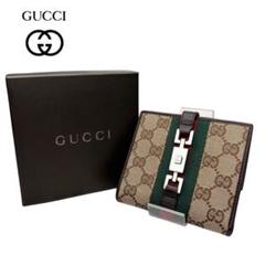 【現行・極美品】 GUCCI 折り財布 GG シェリーライン レザー ナイロン ✨ほぼ未使用✨グッチ 二つ折り財布 GG シェリーライン ナイロン