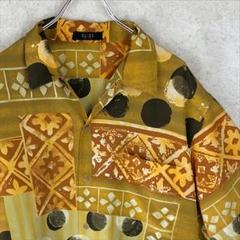 抽象画 菅田将暉 総柄 半袖シャツ レトロ アート系 ガラシャツ 黄色