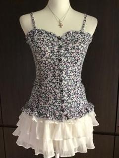 背中編み上げ♡フェアリーグランジ バレエコア コケット 姫系 花柄 ビスチェ