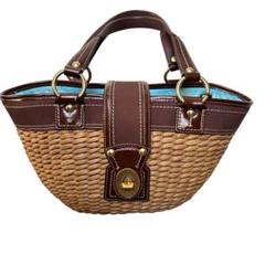 COACH   カゴバック　ブラウン 美品】 COACH かごバッグ ストローバッグ ラージトート レザー