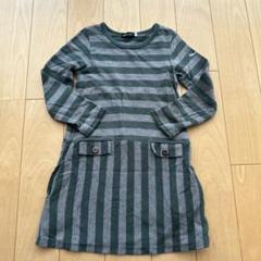 BeBe グレー ストライプ 長袖ワンピース
